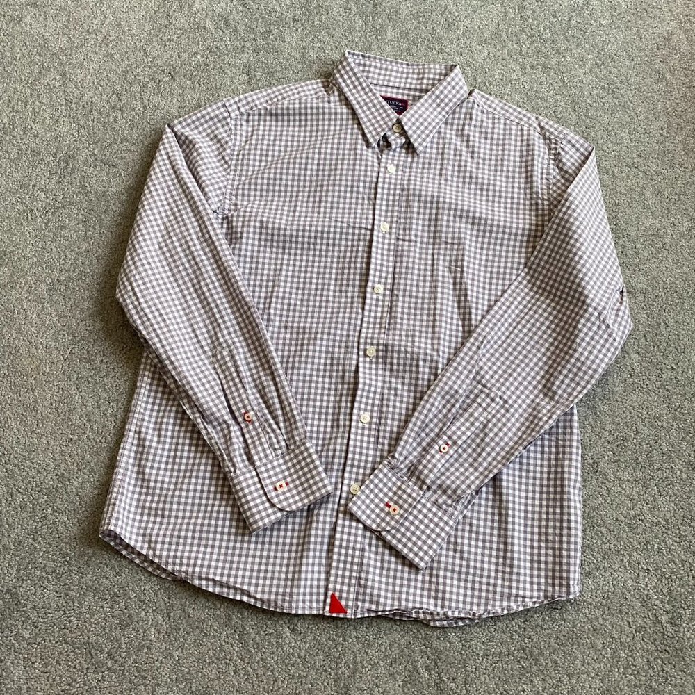 UNTUCKit 100% Cotton Vichy Check Long Sleeve Shirt White Gray LARGE     - 1A1392